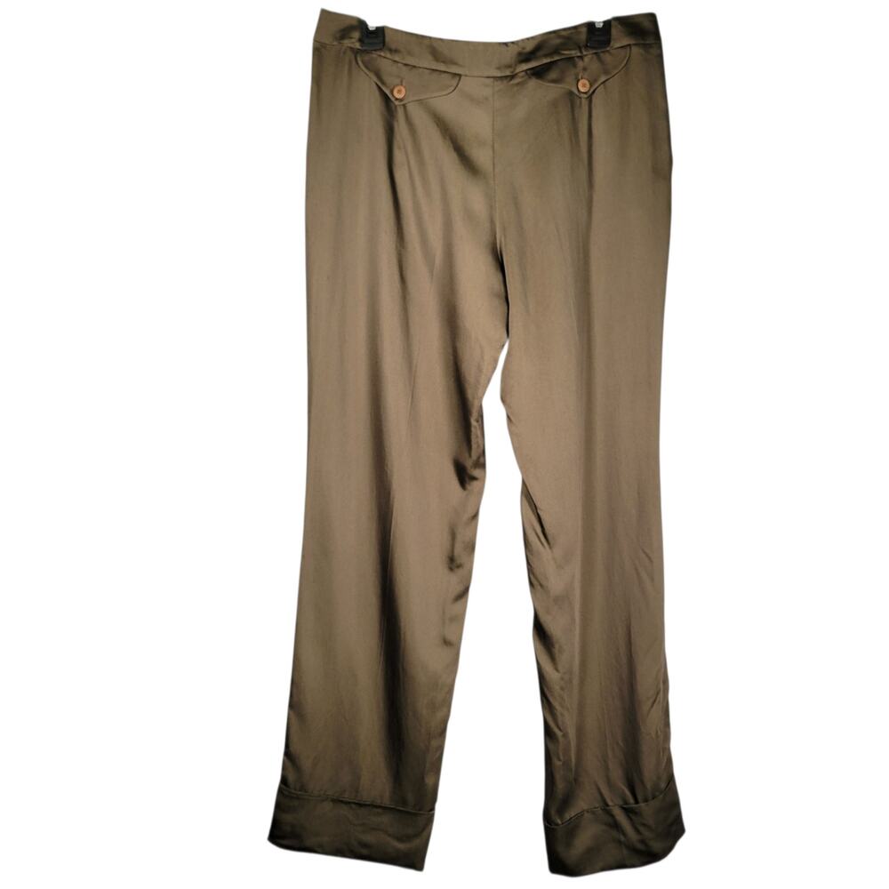 Emporio Armani Brown Silk Blend Wide Leg Pleated Pants 46 US 12 - Picture 2 of 10